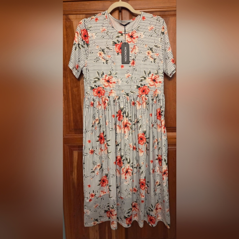 Floral Striped Womens Dress